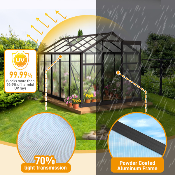 6x10 Hybrid Polycarbonate Greenhouse black