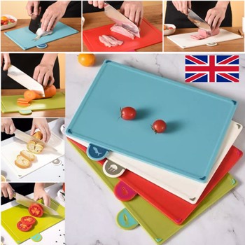 ​​​COLOURED 4X CHOPPING BOARD SET NON-SLIP INDEX CUTTING BOARD WITH STAND ZENO