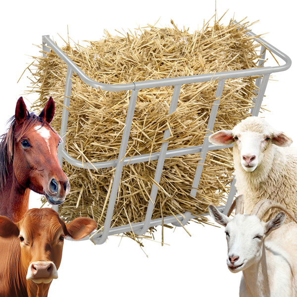 Large Capacity Hay Feeder, Heavy-Duty Steel Goat Hay Rack, 22.8" Long Wall Mounted Horse Hay Holder, Multiple Sided Feeding Rack for Sheep Farm Livestock Indoor Outdoor, Silver