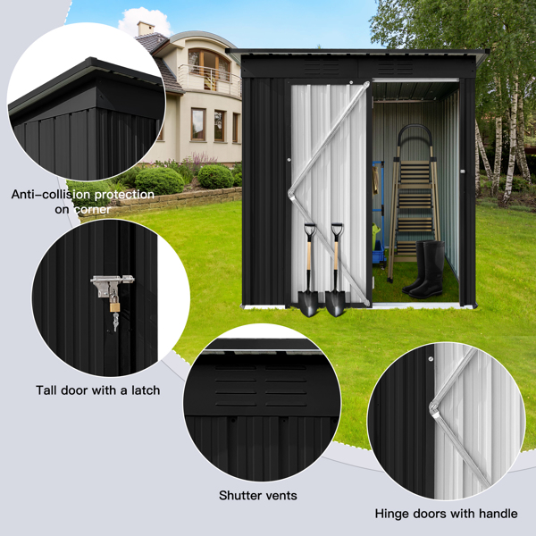 Metal garden sheds 5ft×4ft outdoor storage sheds  Black