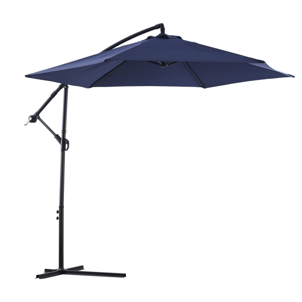 10ft Cantilever Patio Umbrella, Offset Hanging Outdoor Table Umbrella with Tilt Crank, 6 Sturdy Ribs, UV 50+ Protection Sun Shade for Market, Garden, Backyard & Pool Blue