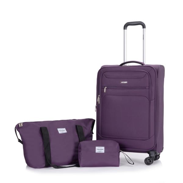 3-Piece Set (18/Travelbag/toiletry bag) ,Softshell Suitcase Spinner Wheels Terylene Polyester Luggage Sets Carry On Suitcase Luggage Lightweight Durable Suitcase  PURPLE