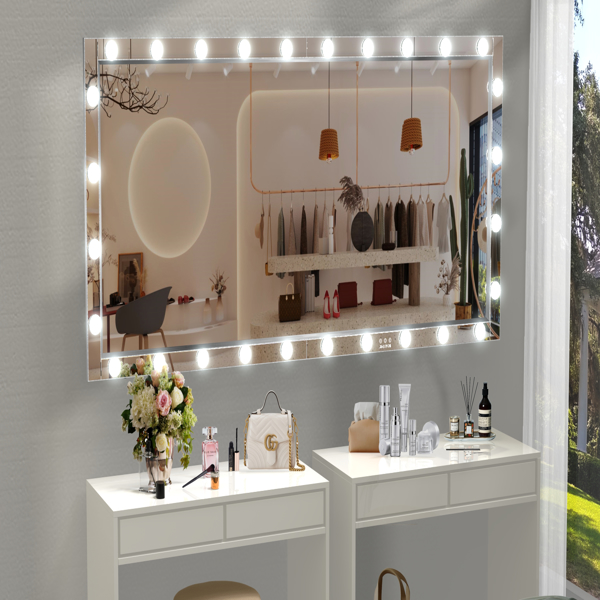 Hollywood LED Full Body Mirror with Lights Extra Large Full Length Vanity Mirror with 3 Color Mode Lights, Vertical Horizontal Hanging Aluminum Framed Mirror, 72 x 36 Inch, Silver