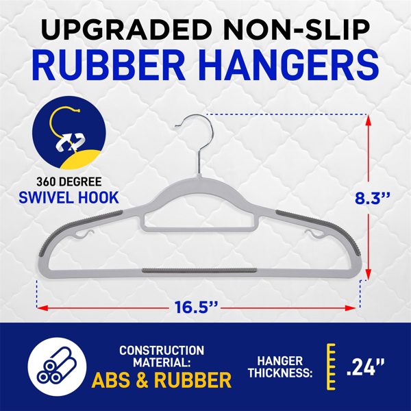 60PCS Loading Hangers, Heavy Duty Plastic Hangers, Non-slip, Space Saving Hangers, 16.5 "wide, 360° Rotating Silvery Hooks, Heavy Duty Wet and Dry Hangers with Non-slip Pads, Space Saving