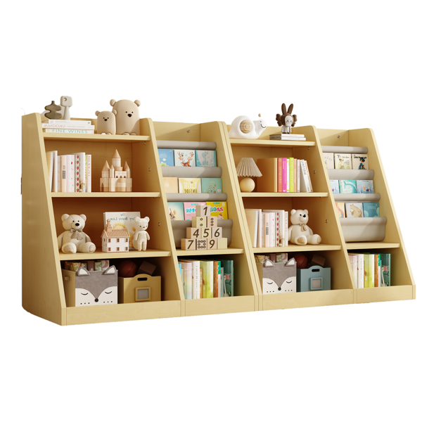 Wooden Toy Storage Organizer Cabinet Natural/ Wood Kids Bookshelf  Children Bookcase Toddler Baby Sling Book Rack Adjustable Shelf for Playroom Bedroom Nursery Hallway School Kindergarten Living room