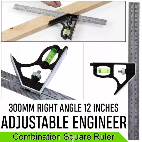 300mm (12") Adjustable Engineers Combination Try Square Set Right Angle Ruler UK