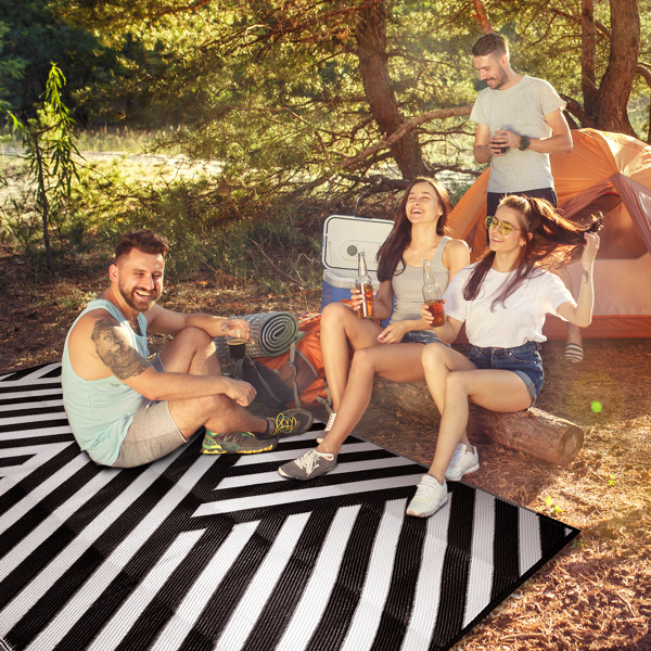 Outdoor Rug for Patio Clearance,Waterproof Mat,Reversible Mats, Plastic Straw Rug, Modern Area Rug for RV, Patio, Backyard, Deck, Picnic, Beach, Trailer, Camping, Black & White, 5' x 8'