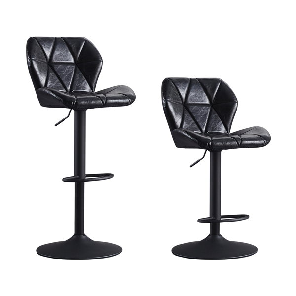 Faux Leather Swivel Bar Stools set of 2, Adjutable Height Metal Frame, Black