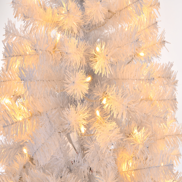 4 FT Pre-lit Artificial Christmas Tree, Hinged Xmas Pine Tree with 346 Branch Tips, 140 Lights and Remote Control for Holiday Party Office Home, White S001