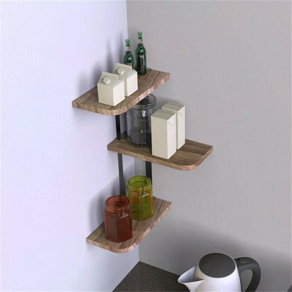 3 Tier Lucca Corner Shelf Modern Floating Wall Shelves Storage Display Shelving