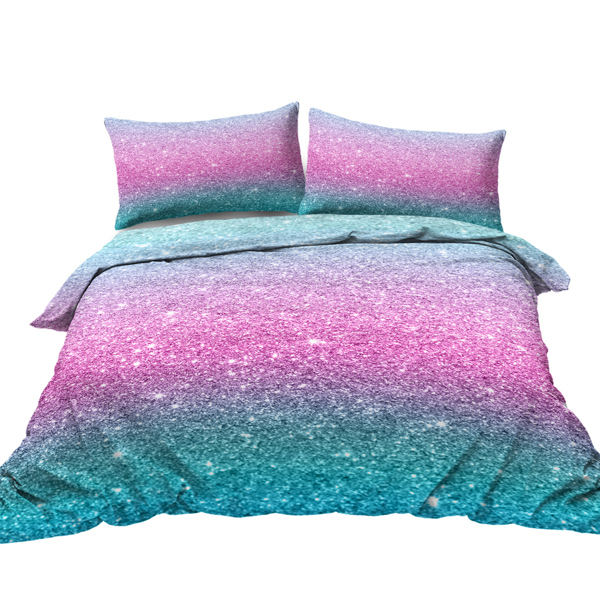 Colorful Glitter Bedding Girly Turquoise Blue Pink and Purple Pastel Colors Duvet Cover 3 Piece Trendy Bed Spreads Queen Size Comforter Cover Sets for Girls