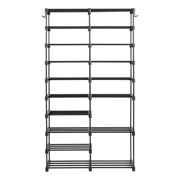 FCH double row 10 layers non-woven shoe rack iron pipe + PP pad + plastic 85.7*29.8*158cm black