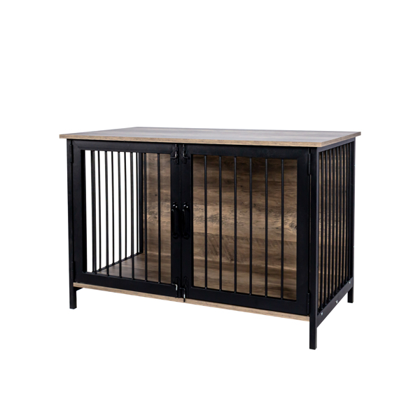 Wooden Dog Crate Furniture Large/Medium Dog, Dog Kennel Furniture Large Breed, Indoor Dog Cage Furniture Style with 2 Doors