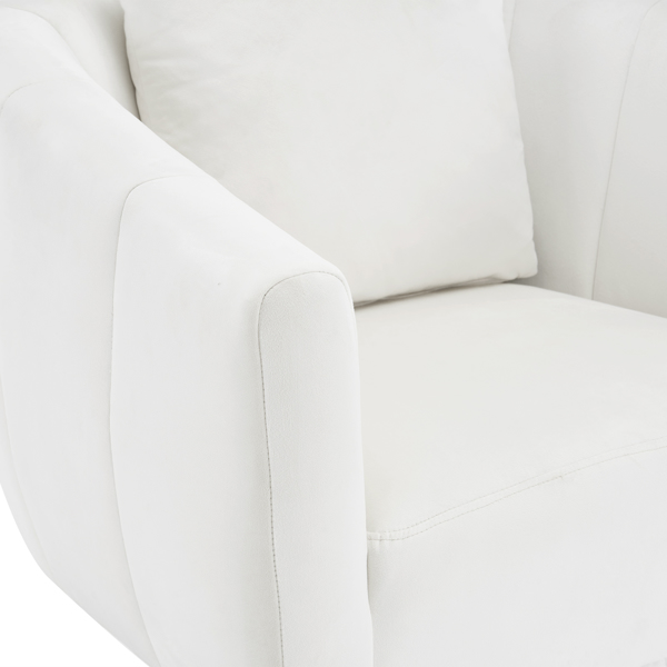 360° Swivel Accent Chair, Modern Velvet Fabric Living Room Armchair with Fluffy Cushions, Comfy Wide Upholstered, Barrel Accent Chairs for Living Room, Bedroom, Lounge, Office Off-White