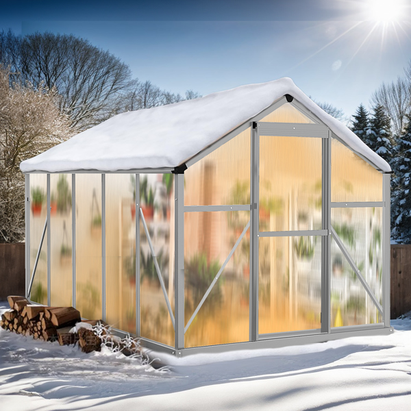 6x10ft Hybrid Polycarbonate Greenhouse Silver