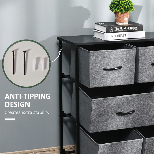 3-layer fabric drawer cabinet with 8 drawers in dark gray