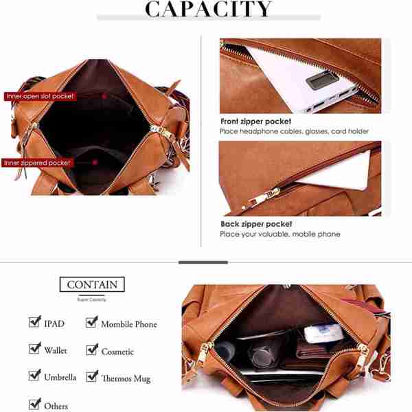 Backpack Purse for Women Fashion PU Leather Designer Anti-theft School Backpack Convertible Shoulder Bags Brown