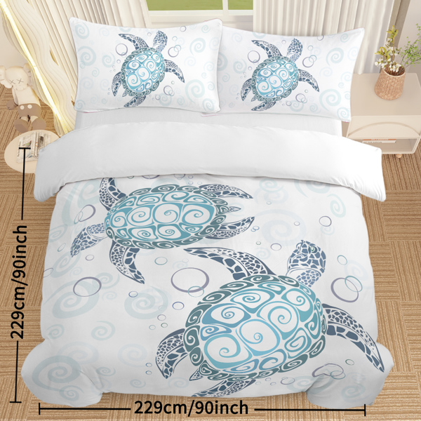 Sea Turtle Bedding Aqua Teal Blue Duvet Cover Sets Beach Turtle Bed Sets Ocean 3 Piece Turtle Themed Comforter Cover with 2 Pillowcases Full Size