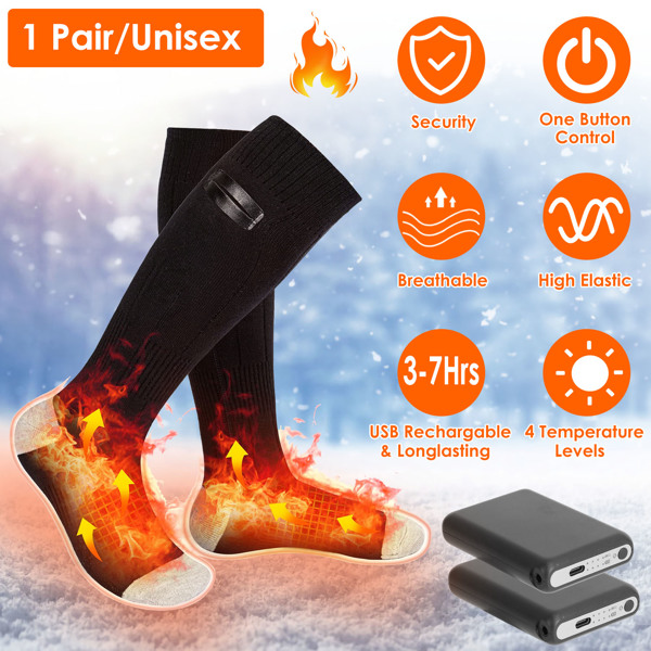 Electric Heated Socks for Men Women Battery Powered Heated Socks Rechargeable Feet Warmer with 4 Temperature Levels Indoor Outdoor Machine Washable