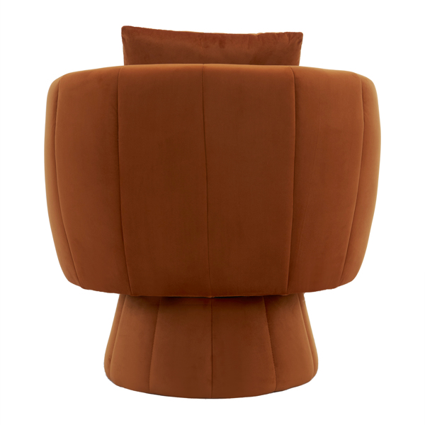 360° Swivel Accent Chair, Modern Velvet Fabric Living Room Armchair with Fluffy Cushions, Comfy Wide Upholstered, Barrel Accent Chairs for Living Room, Bedroom, Lounge, Office Burnt orange