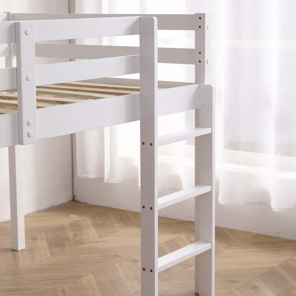 FCH Elevated Cross Bracing Straight Ladder Twin Pine Wooden Bed White