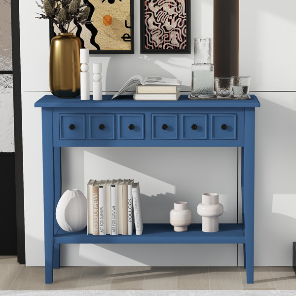 Rustic Console Table with Open Shelf, Rubber Wood Legs, Ideal for Entryways, Living Rooms, and Hallways (Navy)