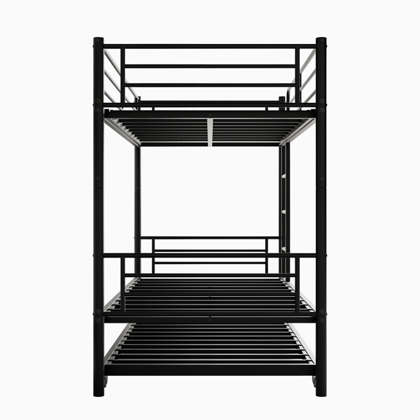 Twin Bunk Bed with Trundle Metal Bunkbeds with Ladder and Full-Length Guardrail, Noise Free, No Box Spring Needed, Black