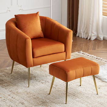 Velvet Accent Chair Set Barrel Chair with Ottoman Modern Club Chair Reading Armchair with Lumbar Pillow for Living Room, Bedroom, Study Room, Home Office Burnt orange