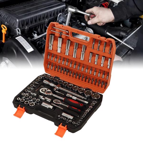 108 Pieces Mechanical Repair Tools Impact Socket Assortment Kit Ratchet and Hex Wrenches Screwdriver Bits