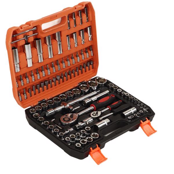 108 Pieces Mechanical Repair Tools Impact Socket Assortment Kit Ratchet and Hex Wrenches Screwdriver Bits