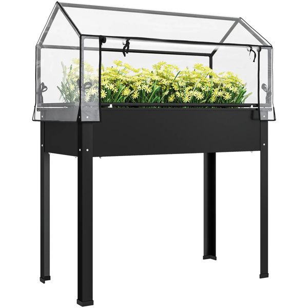 Black mini greenhouse with raised garden bed