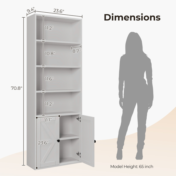 FCH 4-layer with 2 doors double Z shape melamine board 60*23.5*180cm display cabinet white