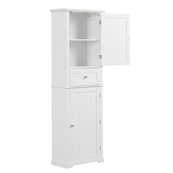 Tall Bathroom Storage Cabinet, Freestanding Storage Cabinet with Drawer and Adjustable Shelf, MDF Board with Painted Finish, White (Old Sku:WF312727AAK)