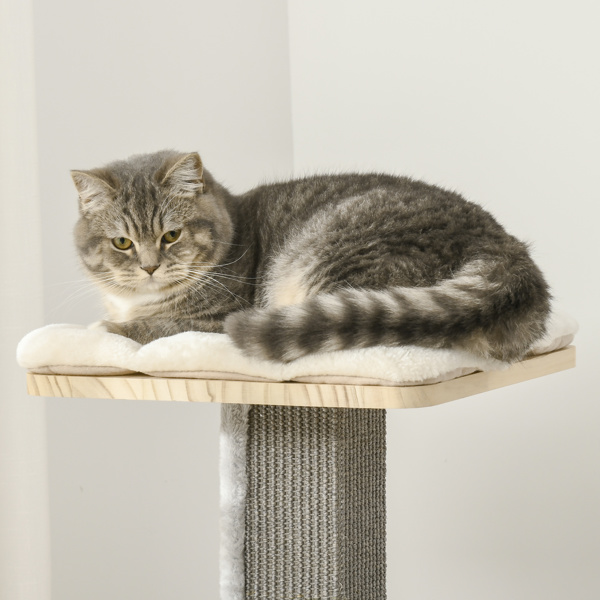 Cat Tree for Indoor Cats with Pillow-Covered Perches, Spinning Toy, Modern Climbing Activity Cat Tower with Scratching Posts, Cat Condo, Ladder, Natural