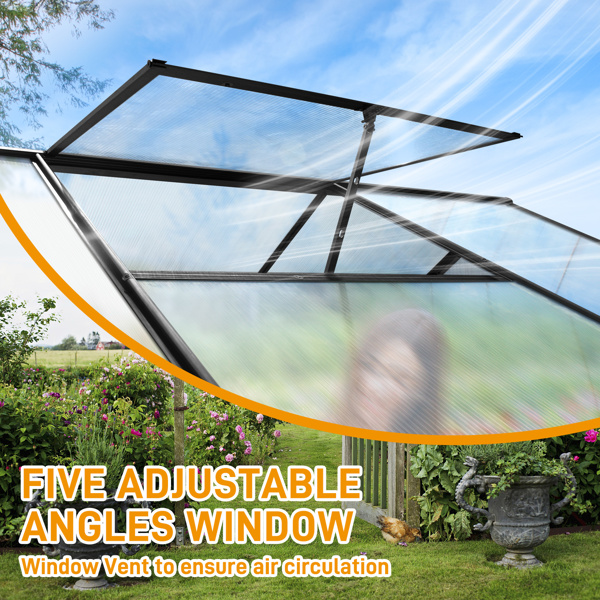 6x8ft Hybrid Polycarbonate Greenhouse Black