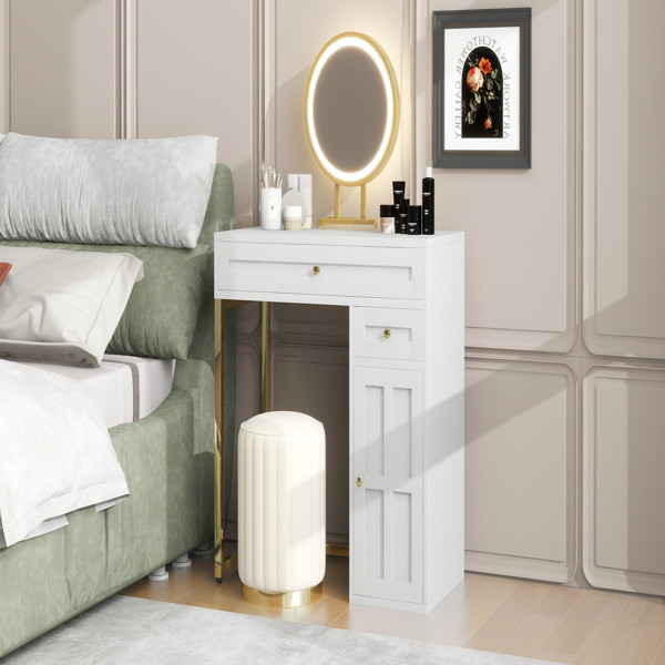 31.5'' Makeup Vanity Desk with Lighted Mirror, Luxury Dressing Table with 2 Drawers and 1 Cabinet, 3 Lighting Modes Available for Bedroom, White-ld（stool not included）