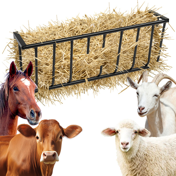 Large Capacity Hay Feeder, Heavy-Duty Steel Goat Hay Rack, 40.8" Long Wall Mounted Horse Hay Holder, Multiple Sided Feeding Rack for Sheep Farm Livestock Indoor Outdoor, BLACK