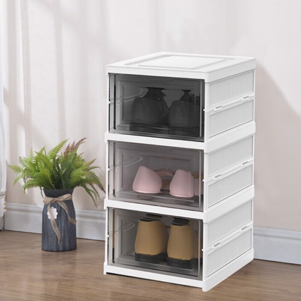 6 Tier Plastic Shoe Storage Box Stackable Foldable Boxes Trainers Organiser