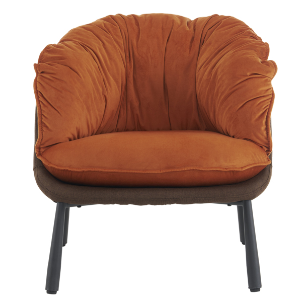 Velvet Accent Chair Barrel Chair with Metal Legs Modern Comfy Armchair Accent Reading Chair for Living Room, Bedroom, Study Room, Home Office Burnt Orange