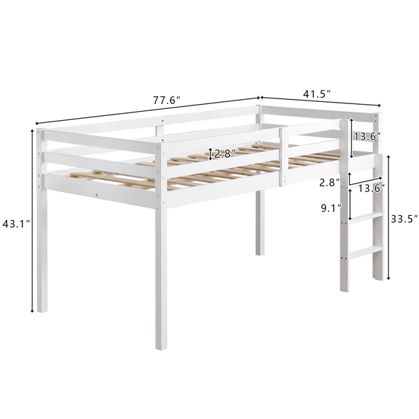 FCH Elevated Cross Bracing Straight Ladder Twin Pine Wooden Bed White