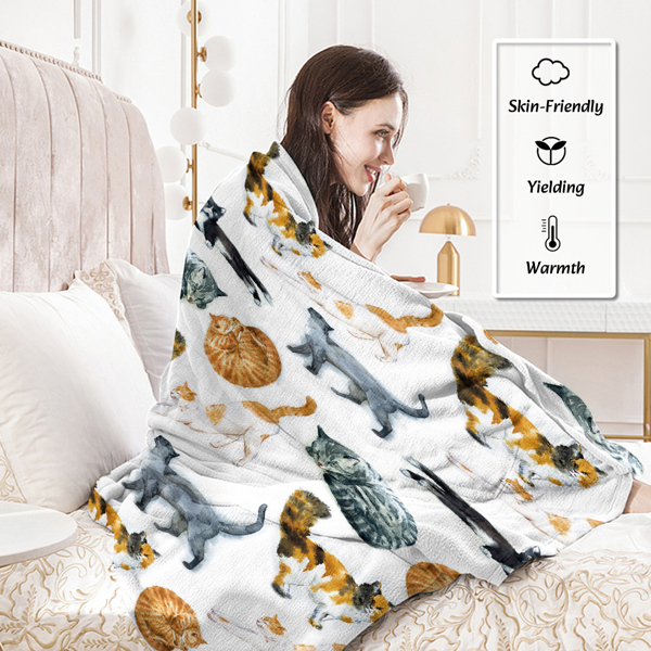 Cat Throw Blanket Cute Cat Print Fleece Blanket Cozy Cat Blankets for Women Girls Vintage Cat Sherpa Plush Blanket for Cat Lovers Cute Blanket with Cats Gifts for Mom (50" x 60")