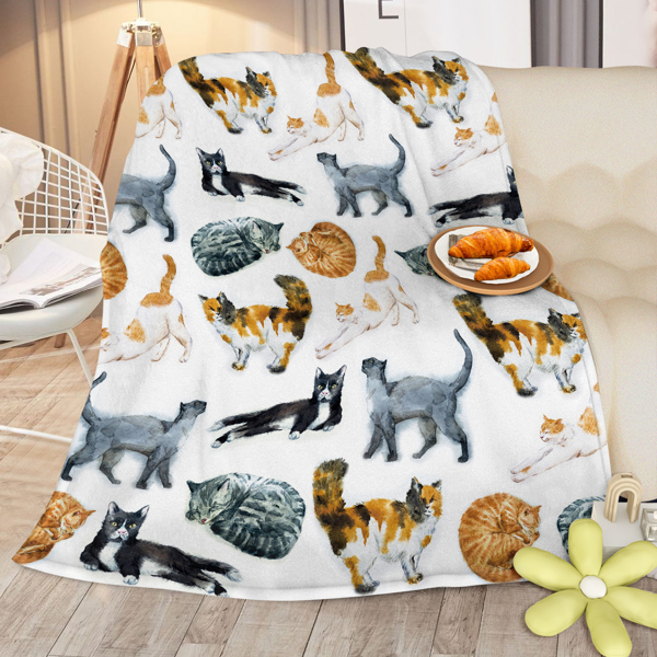 Cat Throw Blanket Cute Cat Print Fleece Blanket Cozy Cat Blankets for Women Girls Vintage Cat Sherpa Plush Blanket for Cat Lovers Cute Blanket with Cats Gifts for Mom (50" x 60")