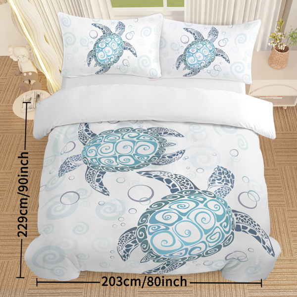 Sea Turtle Bedding Aqua Teal Blue Duvet Cover Sets Beach Turtle Bed Sets Ocean 3 Piece Turtle Themed Comforter Cover with 2 Pillowcases Twin Size