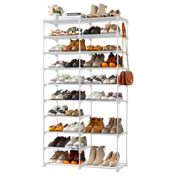 FCH double row 10 layers non-woven shoe rack iron pipe + PP pad + plastic 85.7*29.8*158cm white