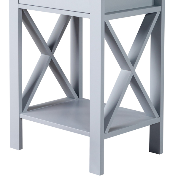 Side Intersection Style Bedside Table Coffee Table with Two-layer Drawer Gray