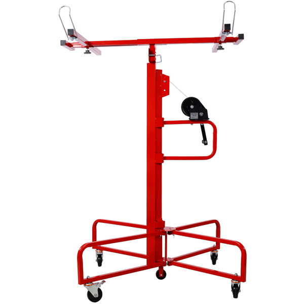 Drywall Lift Panel 16' Lift Drywall Panel Hoist Jack Lifter Jack Rolling Caster Wheel Sheetrock Drywall Lift Construction Tools,150-lb. Capacity, 4ft. x 16ft. Max. Sheet Size ,red