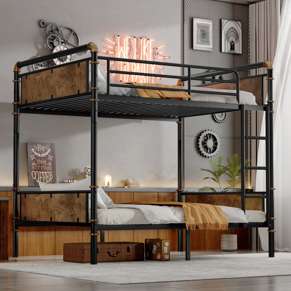 Twin XL over Twin XL Metal Bunk Bed, Industrial Detachable Bunkbeds with Safety Guard Rails for Teens, Black (Expect arrival date 2024/12/28)