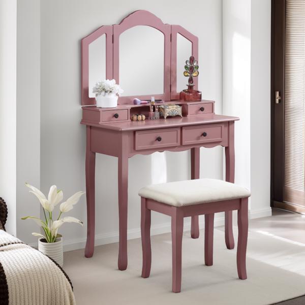 Wooden Vanity Make Up Table and Stool Set, Rose ld