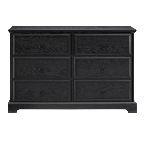 Modern Farmhouse 6-Drawer Chest of Drawers for Bedroom, Wooden Bedroom Drawer Dresser with 6 Storage Drawers,6 Drawer Dresser Chests for Bedroom Black