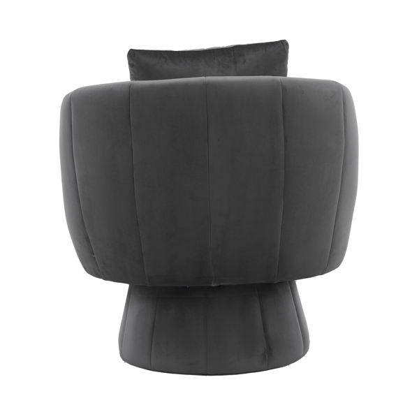 360° Swivel Accent Chair, Modern Velvet Fabric Living Room Armchair with Fluffy Cushions, Comfy Wide Upholstered, Barrel Accent Chairs for Living Room, Bedroom, Lounge, Office Gray